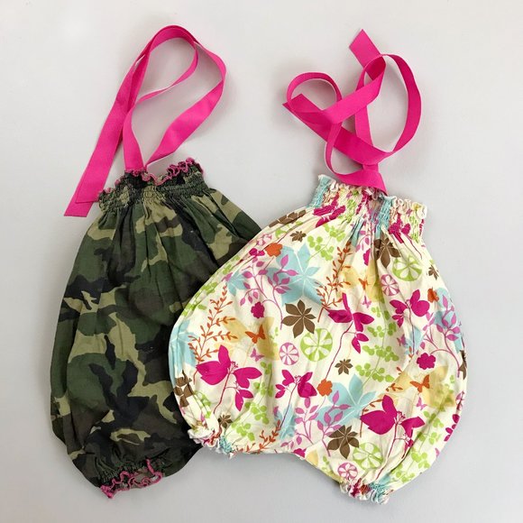 OH SEW SWEET BOUTIQUE Halter Bubble Romper Set 2 Baby Girl SZ 0-6M Floral Camo